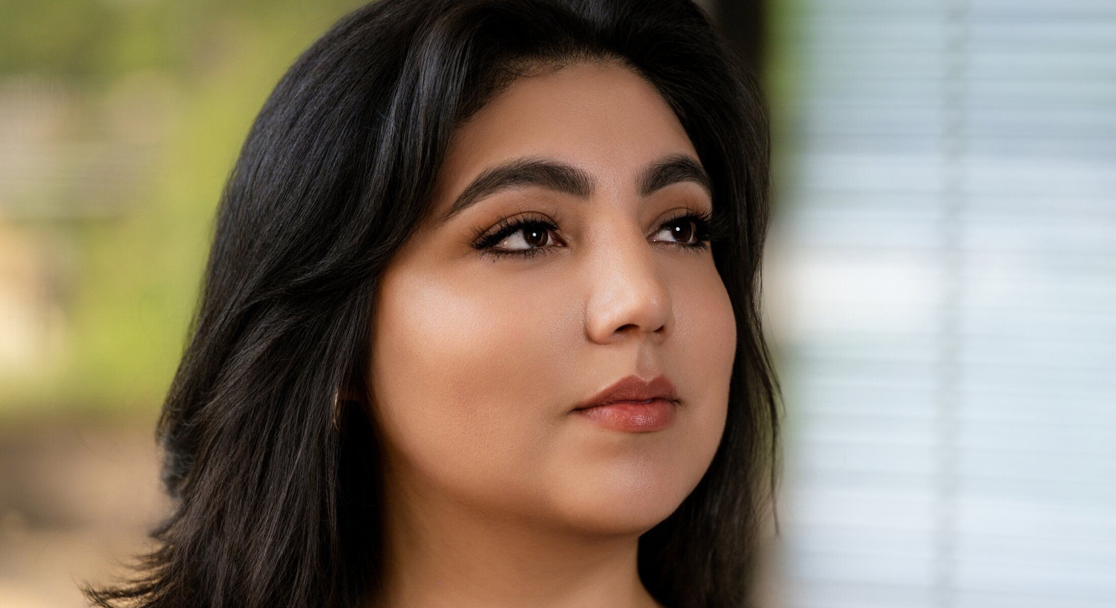 Portrait of a woman with natural makeup.