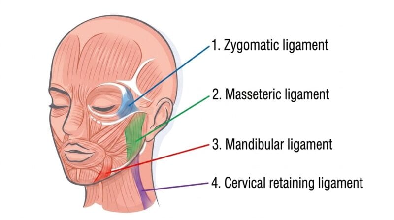 Figure showing where each retaining ligament sits.